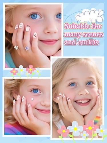 EBANKU 1 Pack Kid Fake Nail Kit, 24 Pieces Press on Nails for Kids Cherries Press on Nail Short False Nail Kits for Kids Girls thumbnail 5