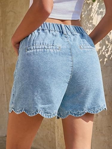 Tankaneo Womens High Waist Jean Shorts Summer Casual Scalloped Hem Cute Trendy Loose Fit Denim Shorts thumbnail 2