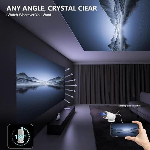 XBJ Mini Projector with WIFI, 4K Support Portable Projector 180° Rotatable.Full HD 1080P Outdoor Projector 17"-130" Screen Movie Projector. Compatible for Smartphone, Laptop, TV Stick,USB(No App) thumbnail 4