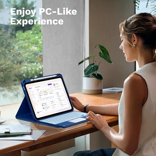 MoKo Touch Keyboard Case for iPad (A16) 11th Generation 11 inch 2025, iPad 10th Generation 10.9 inch Case with Pencil Holder, 7 Colors Backlit Multi-TrackPad Detachable Bluetooth Keyboard, Navy Blue thumbnail 8