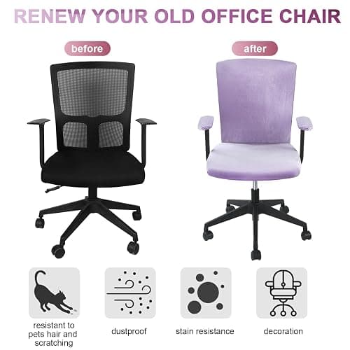 Tallew 4 Pcs Office Chair Covers Set with Armrest, Stretchable,Purple | Universal Desk Chair Cover, Protective Seat Cushion Backrest, Elastic Easy Install, Fit Machine Washable for Home Office thumbnail 3