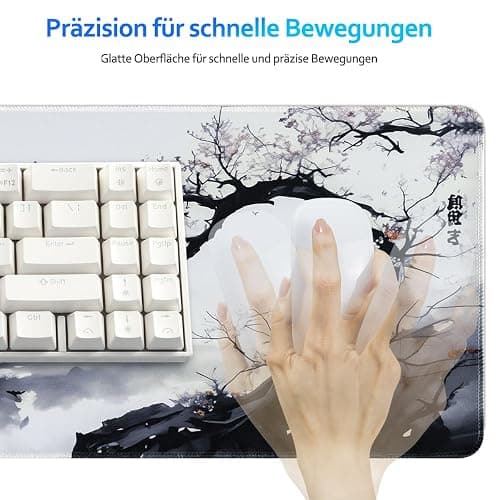 Zindoo XXL Anime Mauspad 900 x 400 mm – Japanische Kirschblüte Schreibtischunterlage– Präzise Mausführung, rutschfest & Genähte Ränder, Perfekt für Büro & Gamer thumbnail 3