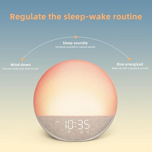 Sunrise Alarm Clock White Noise Machine: Natural Wake Up Light - Dimmable Clock with Bluetooth Speaker for Bedroom - 25 Sleep Sounds for Baby Adults Kids Putty thumbnail 5