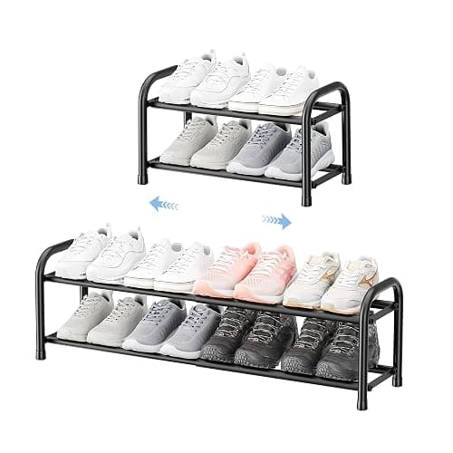 ENJOYBASICS Expandable Shoe Racks, 2 Tier,17.8 to 32.76 inch,Metal,Black | Maximum Space Efficiency,Superior Quality,Effortless Setup,Adjustable&Versatile,for 4-8 pairs,for Closet,Entryways, Dorm - Image 1