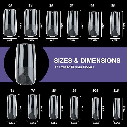 Half Matte Medium Square Fake Nail Tips, Soft Gel Pre-Shaped Nail Tips, Full Cover False Nails with Clear Box for Nail Salons and DIY Nail Art, 600PCS/12 Sizes thumbnail 6