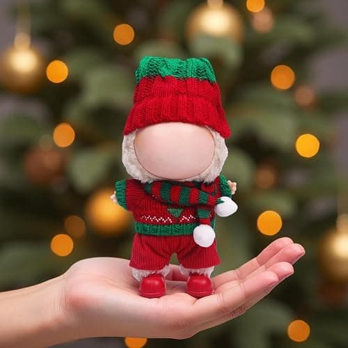 5pcs Doll Christmas Clothes Outfit Set for 17cm/15cm Dolls Accessories (No Doll) – Handcrafted Red and Green Hat, Sweater, Pants, Scaft and Red Boots AK076 thumbnail 6