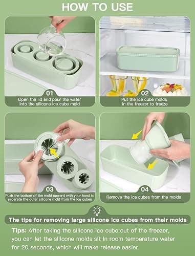 Ukulork Ice Cube Tray for Tumbler, 3 Pcs Silicone Hollow Cylinder Ice Mold with Lid and Bin for Freezer, Ice Drink, Juice, Whiskey, Cocktail, 20Oz, 30Oz, 40Oz,Valentines Gifts(Green, 40 Oz) (Green) thumbnail 4