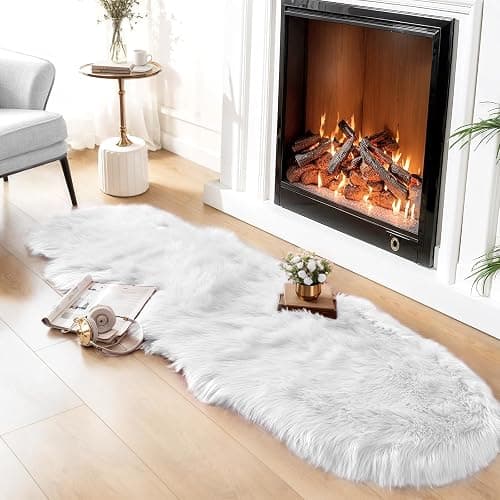 Ciicool Ultra Soft Faux Sheepskin Fur Rug Fluffy Rug for Bedroom Fuzzy Carpet for Living Room Kid's Room Nursery Decor, White 2 x 6 Feet thumbnail 3