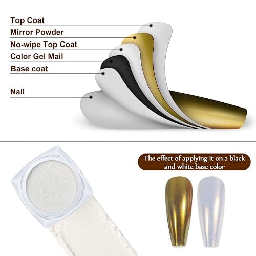 Artdone 2 Jars Chrome Nail Powder White and Gold Pearl | Iridescent Aurora Powder Metallic Mirror Effect Pigment Pearlescent Mermaid Pearl Glitter Dust Kit thumbnail 4