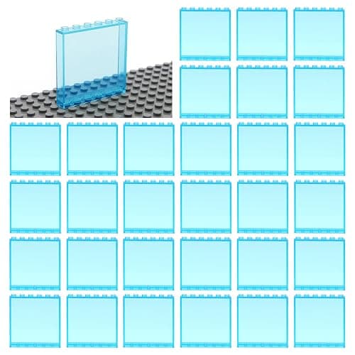 MALEKO Transparent Clear Window House Building Bricks, Classic Flat Plates Pieces and Parts Block Compatible with Major Brands (Blue 30pcs 1x6x5) - Image 1