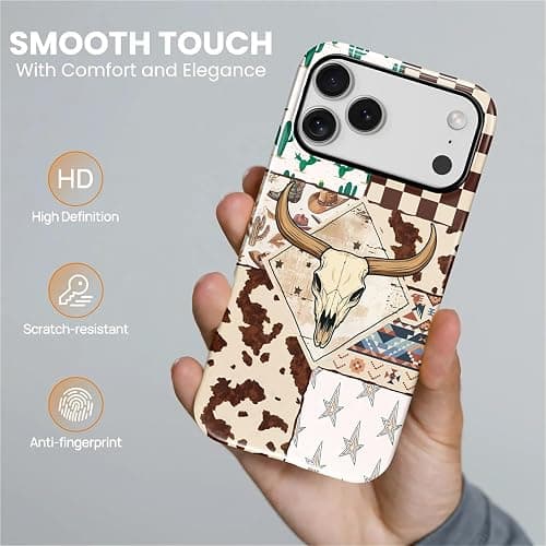 Flivro Magnetic Case for iPhone 17 Pro Max,Compatible with Magsafe PC Hard Shell Silicone Inner Bumper Anti-Scratch Full-Body Cover Shockproof Slim Design Western Cowboy Bull Skeleton thumbnail 4