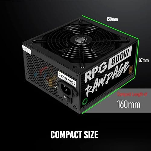 GameMax 800W Rampage Power Supply, Non-Modular, APFC, Japanese Tk Main Capacitor, 80 Plus Bronze, 88% Efficiency, 14cm Cooling Fan, Real Power Gaming | Black thumbnail 5