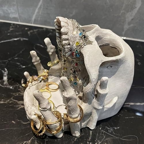 Skull-Shaped Decorative Storage Holder - Gothic Skull Jewelry Holder for Rings, Earrings, Trinkets - Halloween Home Decor, Dark Aesthetic Shelf Display for Bedroom, Living Room, Office (White) thumbnail 8