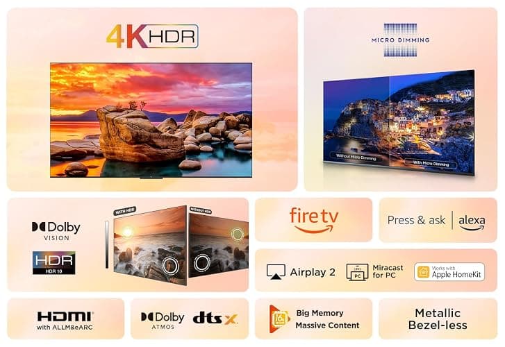 TCL 55PF650K 55-inch 4K Ultra HD, HDR TV, Smart LED Fire TV (Dolby Vision, Dolby Atmos, DTS, HDR 10, Alexa built-in, Airplay2, Miracast) thumbnail 6