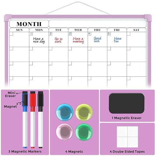 MaxGear Monthly Calendar Dry Erase Board for Wall, 16"x12" Small Hanging Double-Sided White Board, Portable Whiteboard for Planning, Drawing, Memo, to Do List, School, Home, Office, Purple Frame thumbnail 6