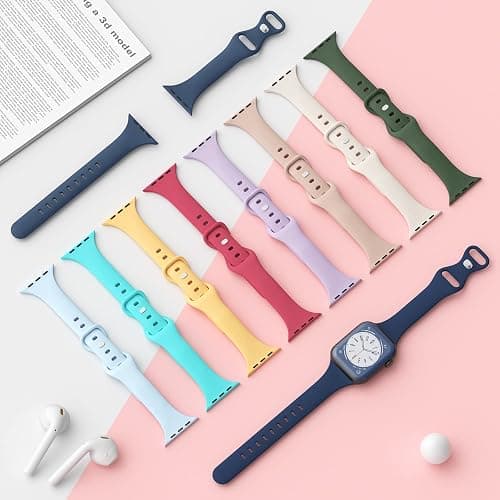 Sport Slim Silicone Bands Compatible for Apple Watch Band 38mm 42mm 40mm 44mm 41mm 45mm 46mm 49mm, Thin Narrow Replacement Strap Wristband for iWatch Series 11/10/9/8/7/SE/6/5/4/3/2/1/Ultra Women Men thumbnail 4
