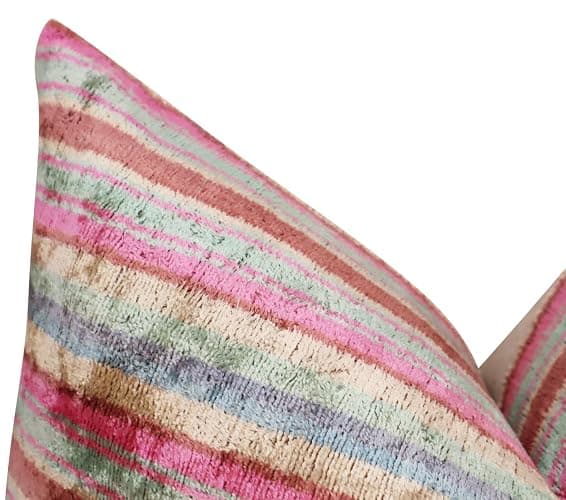 CANVELLO Handmade Velvet Decorative Pillow 16" x 24" | Premium Down Feather Fill, Earth-Tone Stripe Pattern, Hidden Zipper Closure thumbnail 6
