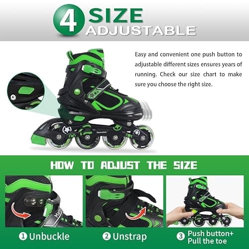 MammyGol Adjustable Inline Skates for Kids Boys Girls Youth Beginner with Light up Wheels Ages 4-16 thumbnail 4