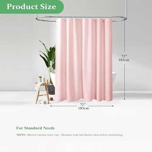Dynamene Waffle Shower Curtain 256 GSM Heavy Duty Fabric 72"x72" Pink | Thick Textured Cloth, Weighted Hem, Water Repellent Washable, Hotel Luxury Polyester Shower Curtain Set for Bathroom 12 Hooks thumbnail 3