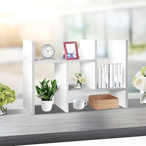 J.M.Deco Desktop Organizers and Storage for Office, Adjustable Desktop Organizer Shelves Double H Display, Desktop Shelf Organizer True Natural Stand Shelf (White) thumbnail 2