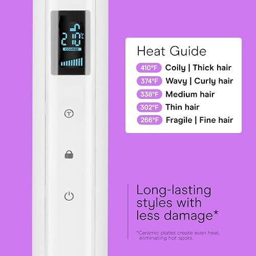 Conair Double Ceramic Flat Iron, 1-Inch Flat Iron, 5 Digital Temp Settings Up to 410°F, Extra-Long Plates, For All Hair Types and Textures, White thumbnail 4