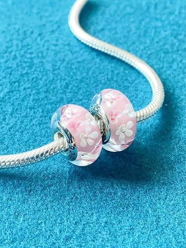 Original Murano Glass Charms for Pandora Bracelets, Authentic 925 Sterling Silver Charms for Bracelets, Murano Flowers Charms, Glass Beads fit Pandora Style Bracelet for Women thumbnail 5