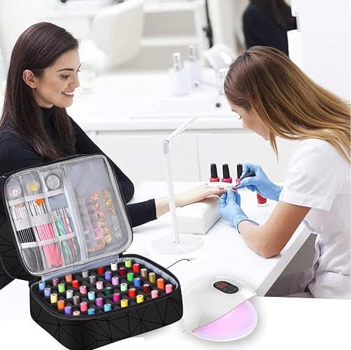 FCQQYWZ Nail Polish Organizer Case - Holds 42+ Bottles (15ml/0.5 fl.oz) and 1 Nail Lamp, Upgraded Double-layer Nail Polish Carrying Case Nail Storage Bag with Handles (Black) thumbnail 7