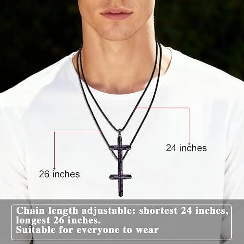GTMJ Amethyst Cross Necklace for Men with Adjustable Box Chain For Everyday Wear Christian Men's Cross Necklace Jewelry Gifts thumbnail 4