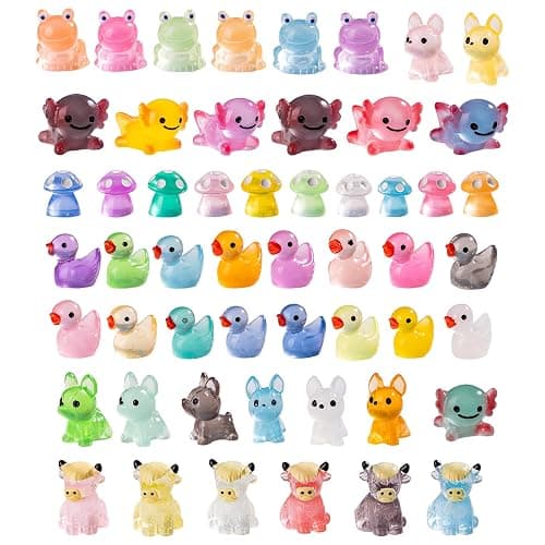 jrootouh 52pcs Mini Resin Animal Figures Bulk Duck Mushroom Frog Tiny Resin Animals Little Small Figures Miniatures for Party Favors Bag Fillers Dollhouse Decor - Image 1