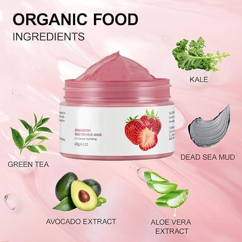 GUOYAOLIFU Clay Mud Face Mask for Women,Strawberry Dead Sea Mud Facial Mask Skincare，Deeping Cleansing,Oil Control,Hydrating Face Cleaning Clay Masks for All Skin Types (4.2OZ) thumbnail 6