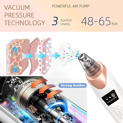 2025 Pore Vacuum, USB Rechargeable Blackhead Remover Vacuum,3 Levels Adjustable Pore Vacuum Blackhead Remover, with 5 Suction Power,6 Probes,Face Vacuum Pore Cleanser for Women & Men-White thumbnail 2