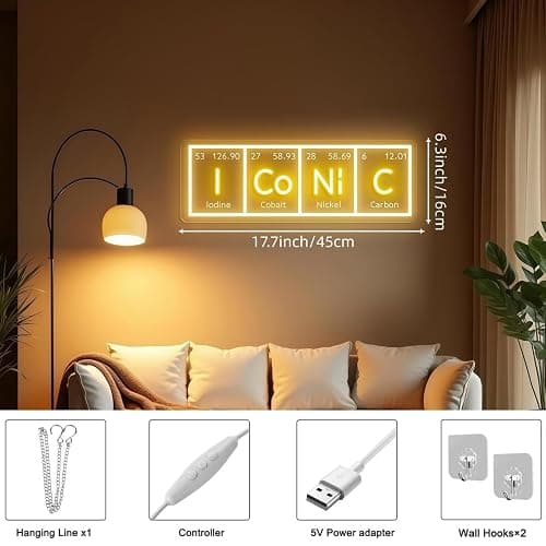 Custom ICONIC Periodic Table Neon Sign, Chemistry Element Led Neon for Wall Decor Dimmable USB, Science I CO NI C LED Light for Science Lab, Classroom, Office, Living Room 17.7″ × 6.3″ thumbnail 3