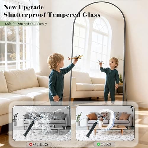 WISSMIELS 57" x 20" Arched Full Length Mirror - Wall Mounted/Floor Mirror Aluminum Alloy Frame Full Body Mirrors for Bathroom Living Room Bedroom and Entryway,Black thumbnail 5