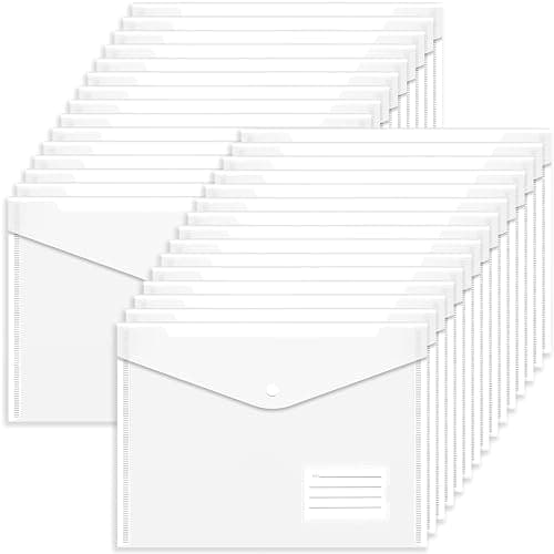 A4 Clear Plastic Wallets Folders - 30PCS A4 Popper Wallets with Label Pocket Document Files Wallets Plastic Envelope Folder - Image 1