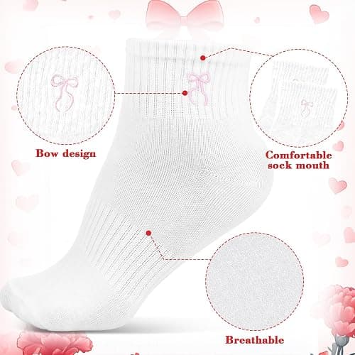 Glitopper 8 Pairs Bow Socks Women Coquette Crew Cotton Socks with Embroidered Bow for Ladies Bridesmaid Birthday Party Gifts thumbnail 5