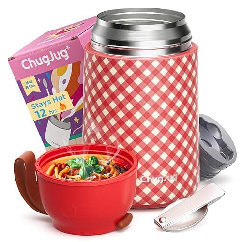 ChugJug Thermo for Hot Food for Adults Kids | Wide Mouth, 26 oz Insulated Food Jar with Spoon, Leakproof Soup Thermo for School Office Travel, Thermal Steel Lunch Container Easy to Carry (Red) - Image 1