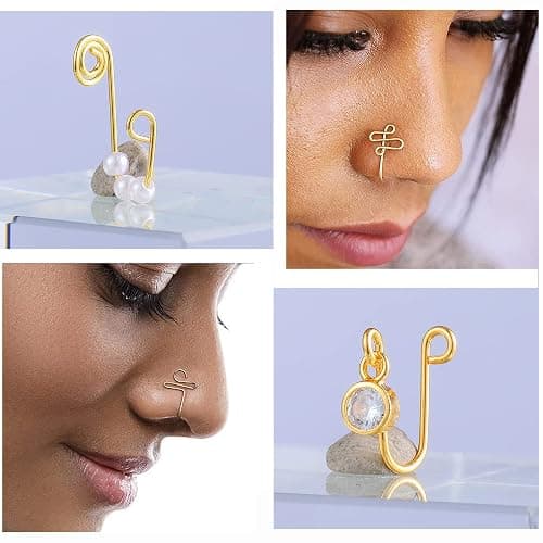 VitaCool Fake Nose Ring Hoop Fake Nose Stud Magnetic Septum Nose Ring Stud Stainless Steel CZ Fake Nose Piercing Stud Faux Nose Ear Lip Cuffs Non Pierced Jewelry for Women Men thumbnail 3