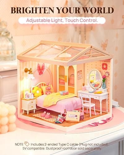 Rolife Super Creator Kits Pink Bedroom, Tiny House Building Blocks for Little Dolls, DIY Plastic Mini House Model Building Kits for Teens Aged 14+, DIY Crafts/Hobbies for Adults (Lovely Pink Bedroom) thumbnail 3