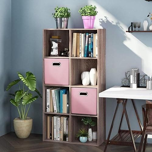 PRANDOM Leather Foldable Cube Storage Bins 11x11 inch [4-Pack] Fabric Storage Baskets Cubes Drawer with Cotton Handles Organizer for Shelves Nursery Closet Bedroom Clothes Pink thumbnail 4