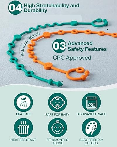 LittleHugs Toy Straps for Baby, Adjustable Toy Holder for Stroller Accessories, Silicone Baby Tether Pacifier Clip, No Throw Baby Travel Essential Leash for High Chair, Car Seat (6-Pack) - 6-pack thumbnail 4