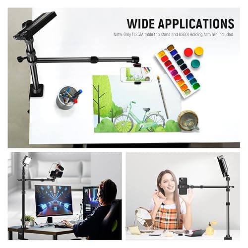 NEEWER TL253A+DS001 Table Camera Tripod with 2 Telescopic Arms, Phone Holder, Ball Heads, Screw Adapter, Table Light Stand for Camera, Mobile Phone, Webcam, Ring Light thumbnail 4