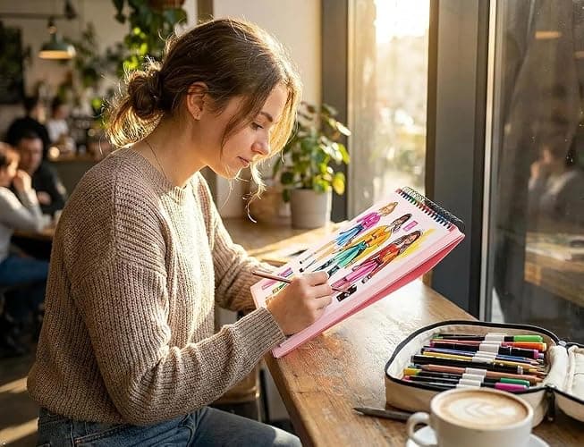 Soucolor Cute Sketch Book 9" x 12" Drawing Paper,Pink Teen Girls Sketchbook | 100 Sheets,68lb Acid-free paper,No Bleed-through,Micro-Perforated,Lay-Flat Top Spiral,Great Gift for Women,School Art thumbnail 2