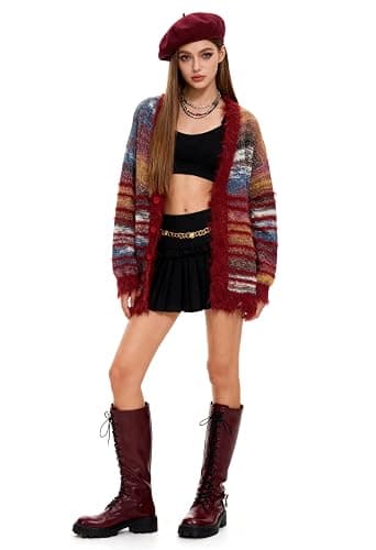 Bakyarder Women's Cardigan Y2k Open Front Casual V Neck Knit Sweater Gradient Pinstripe 2025 Outfits thumbnail 2