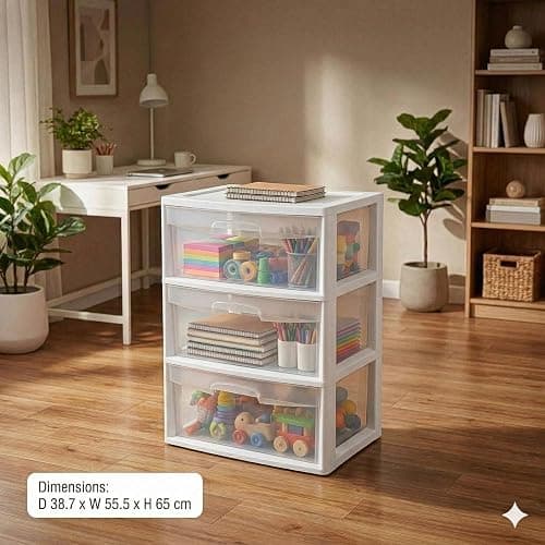 3 Drawer Storage Organizer, 3-Tier Wide Clear Plastic Drawer Storage - White, for Bathroom, Bedroom, Office, and Classroom Organization (White) thumbnail 5