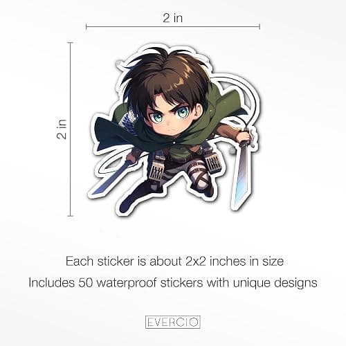 Evercio 50 Pcs Anime Stickers Mixed Pack Trendy Various Manga Stickers Vinyl Decals for Water Bottle Kindle EBook Laptop Phone Notebook Gift for Anime Lover Kids Teens Adults Unique Designs thumbnail 3