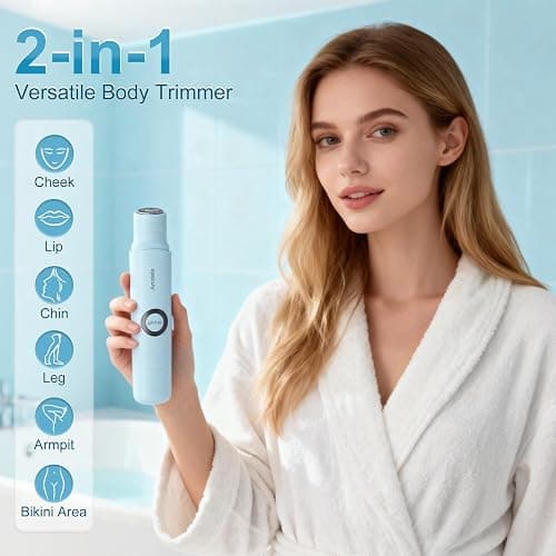 Bikini Trimmer for Women - 2 in 1 Electric Painless Razors for Women with Dual Heads, Waterproof Pubic Hair Groomer for Body Underarm Leg Face, Rechargeable Compact Travel Shaver thumbnail 7