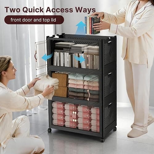 UAMFURI Stackable Storage Bins with Lids, 1440QT Lockable Storage Cabinet | Folding Storage Box with Doors and Wheels, Collapsible Plastic Drawers for Home, Garage, Office thumbnail 6