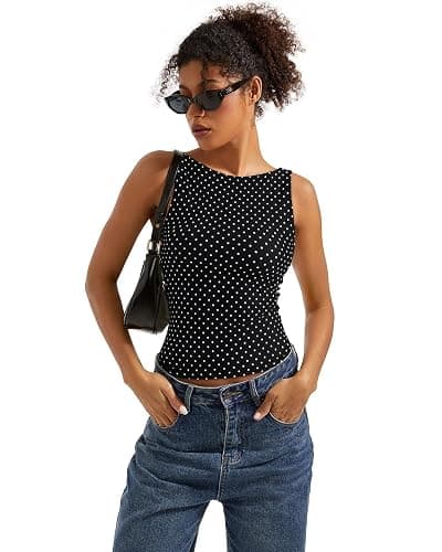 SUUKSESS Women Padded Open Back Boat Neck Tank Tops Double Lined Basic Shirts - Image 1