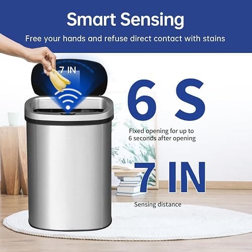 BestOffice | 13 Gallon Trash Can with Lid | Automatic Touchless Garbage Can | Odor Control | Modern Oval Design | Easy to Clean | Stainless Steel | Fits Any Kitchen, Bathroom, Office or Home thumbnail 2