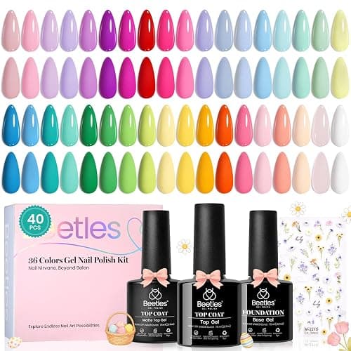 beetles Pastel Easter Gel Polish Set - Petal Symphony Collection, 40 Pcs 36 Colors Gel Polish Set Spring Colors Pink Red Green Blue Color Gel with Base&Glossy Matte Top Coat UV LED Nail Art - Image 1